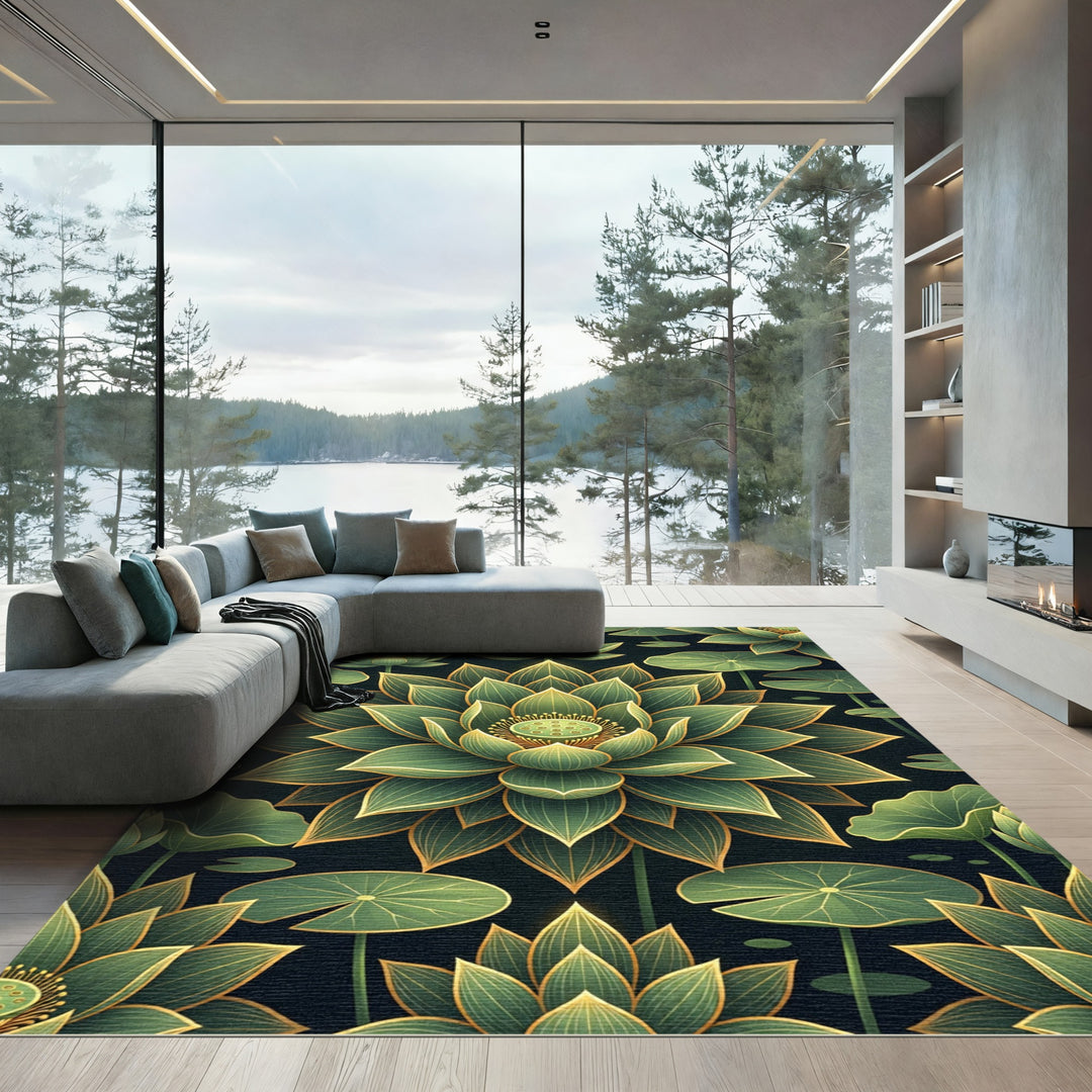 Emerald Lotus Flower Garden Rug