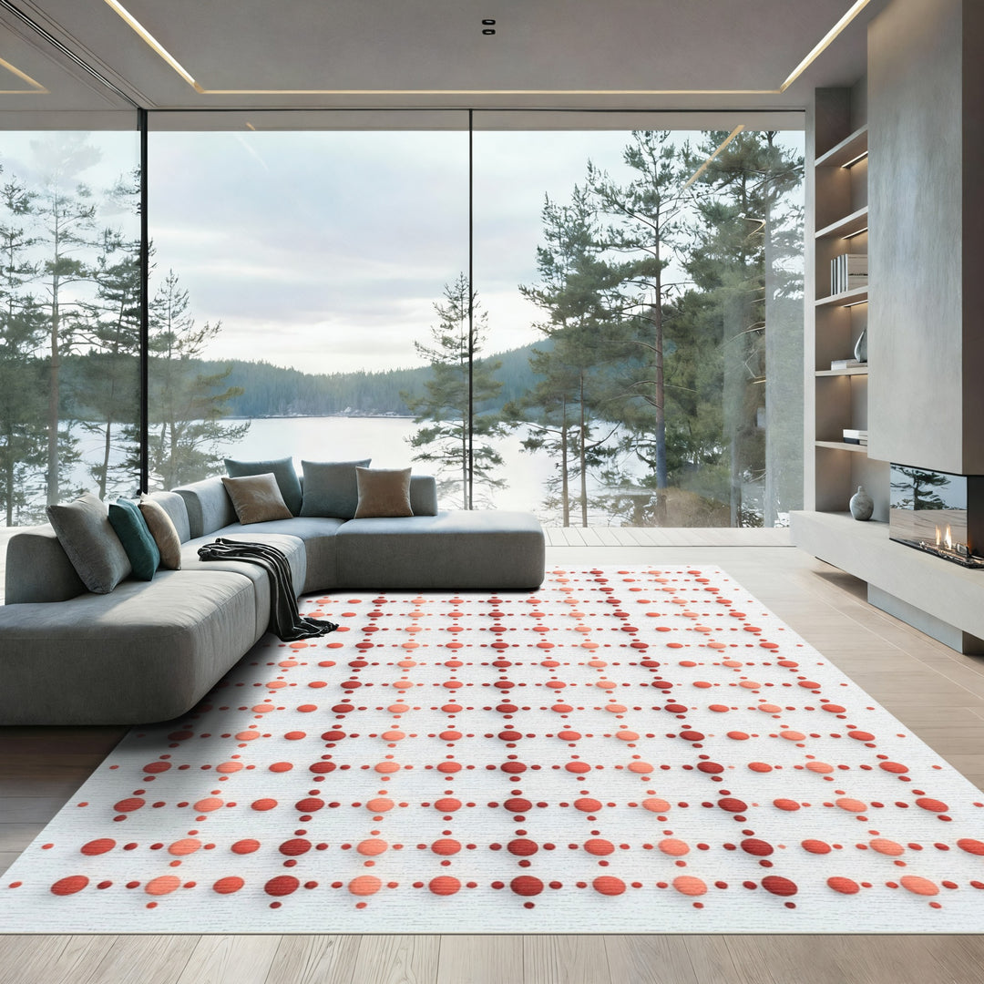 Crimson Coral Dot Grid Rug