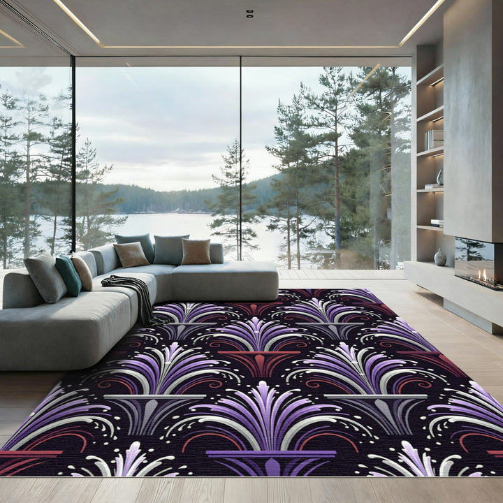 Art Deco Purple Fountain Swirl Rug