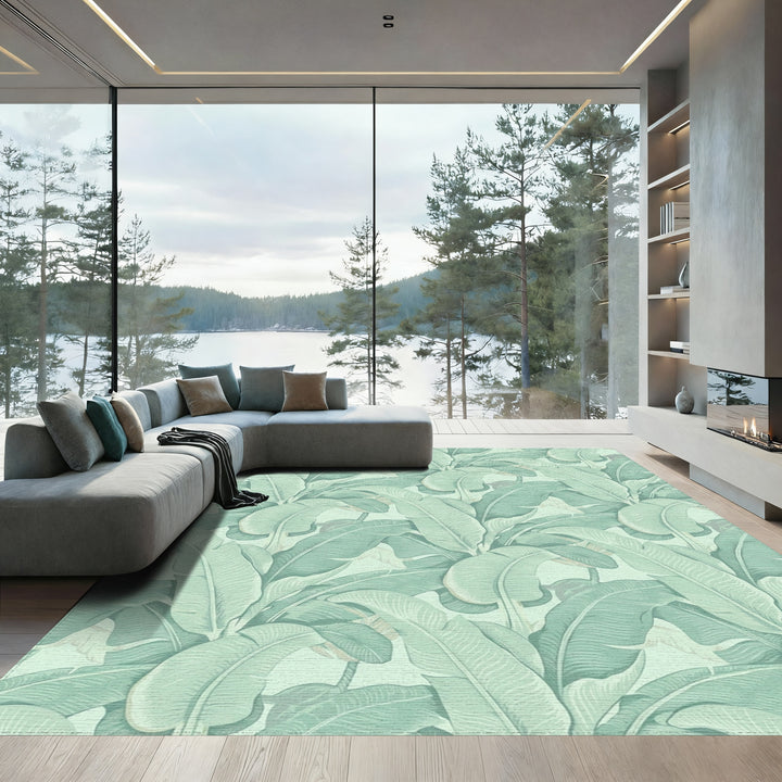 Serene Green Banana Leaf Tapestry Rug