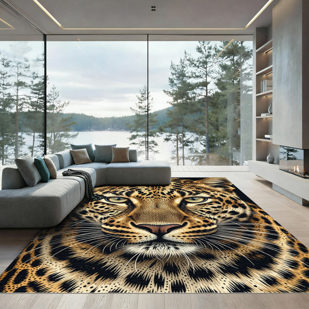 Golden Leopard Realistic Animal Close-up Rug