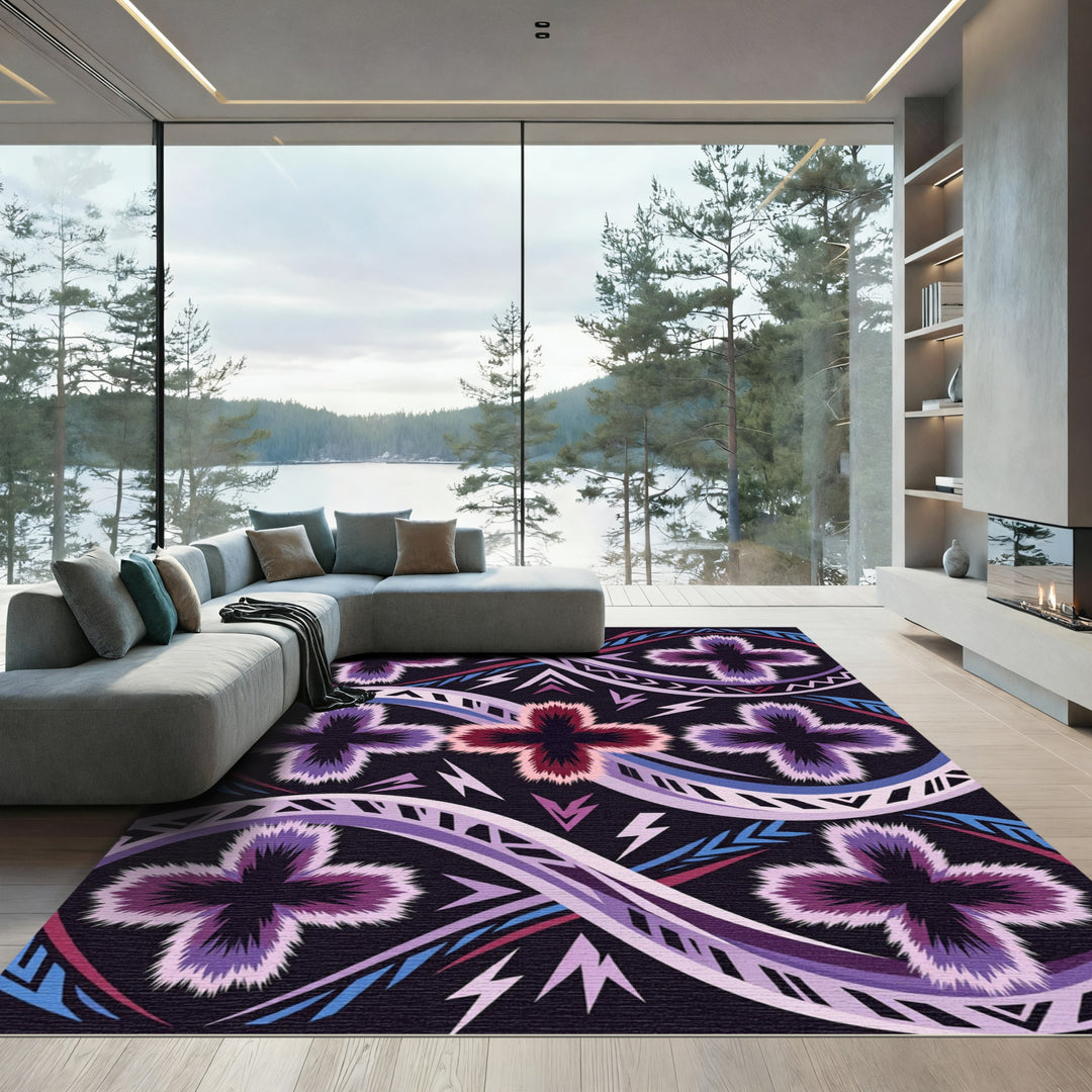 Crimson Purple Tribal Cross Swirl Rug