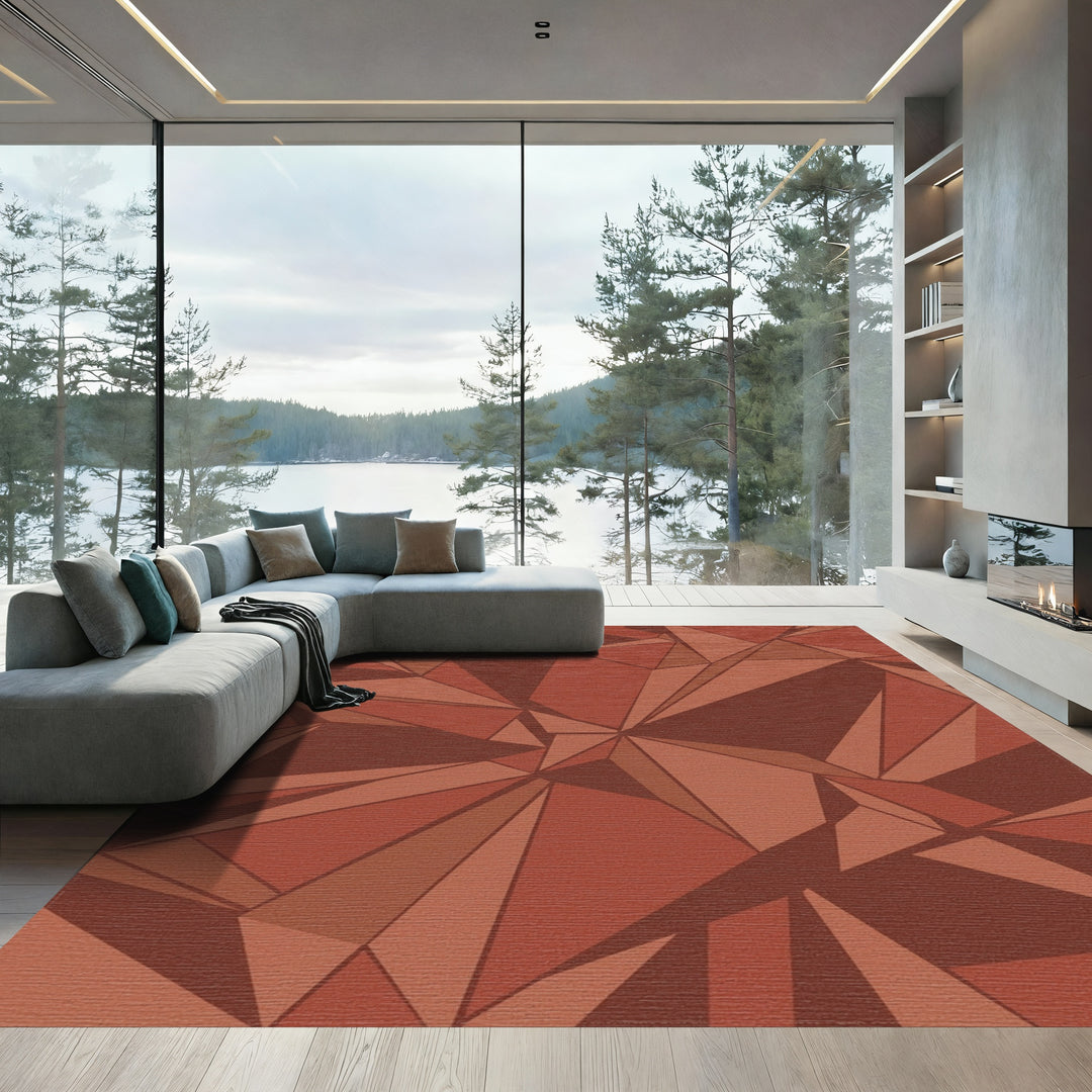 Terracotta Geometric Crystal Facets Rug