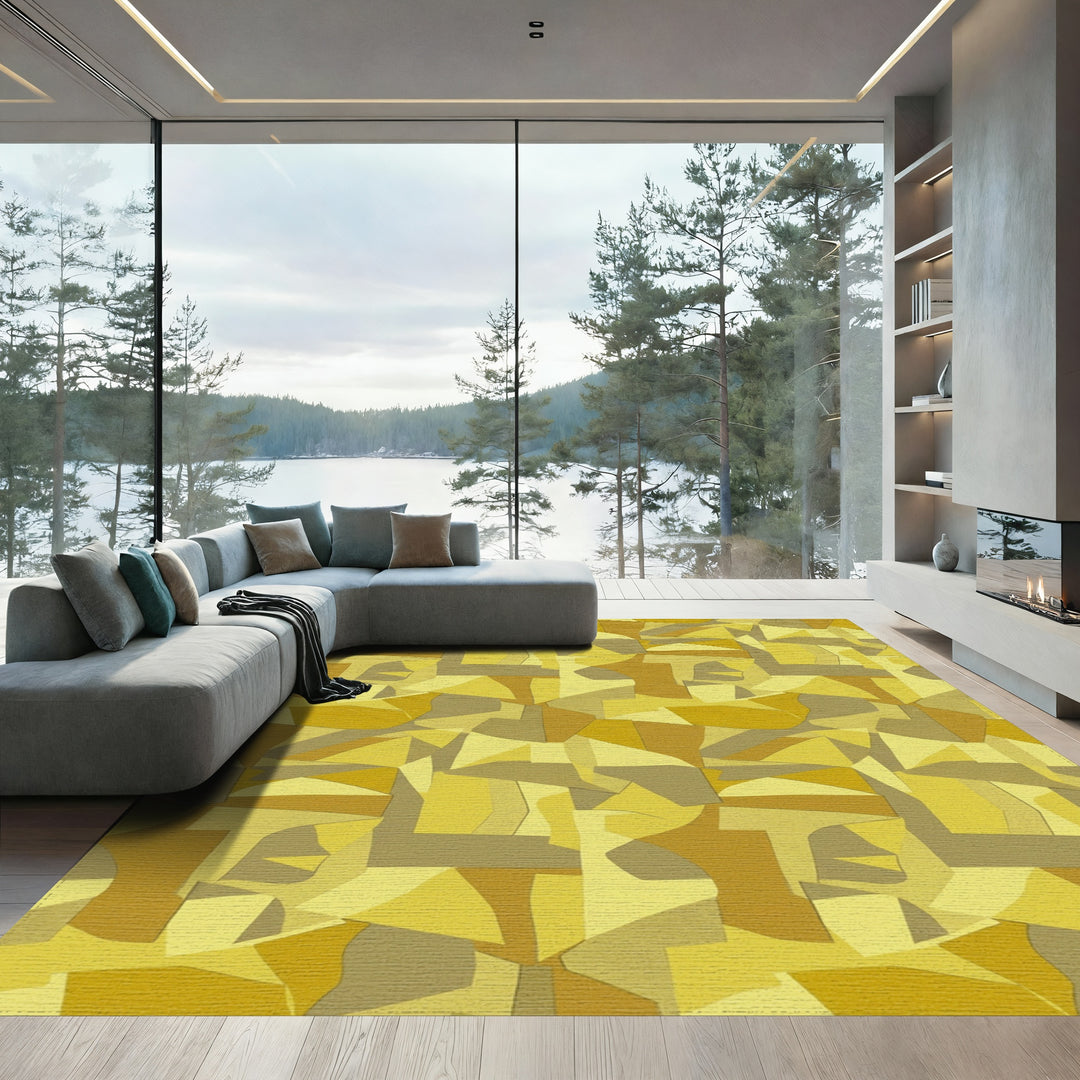 Golden Ochre Abstract Geometric Montage Rug