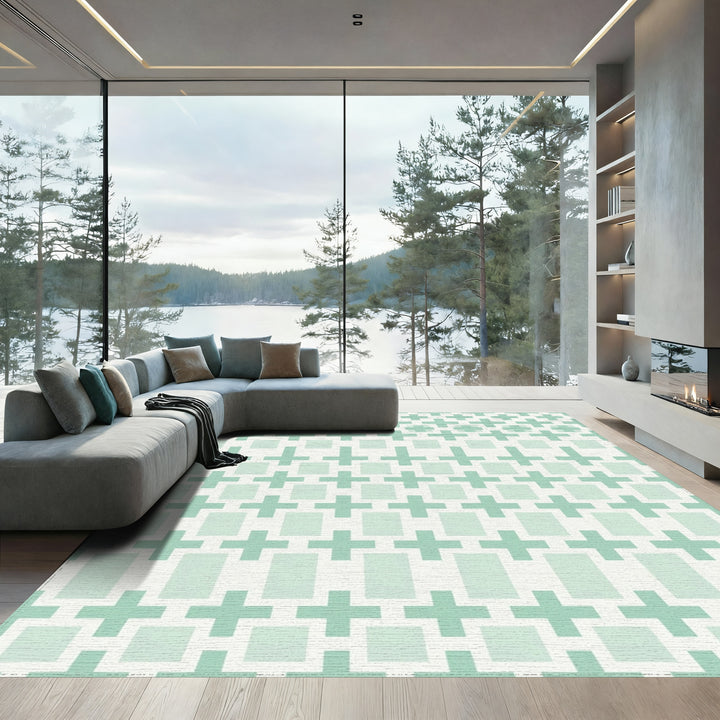 Soft Mint Geometric Stacked Plus Rug