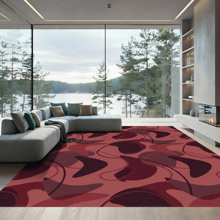 Chic Burgundy Mid Century Modern Forms Rug