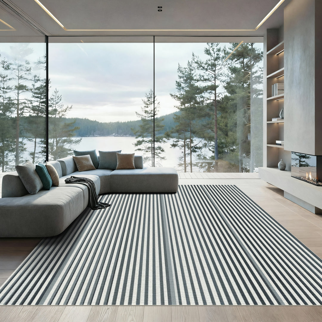 Modern Vertical Grey Stripe Rug