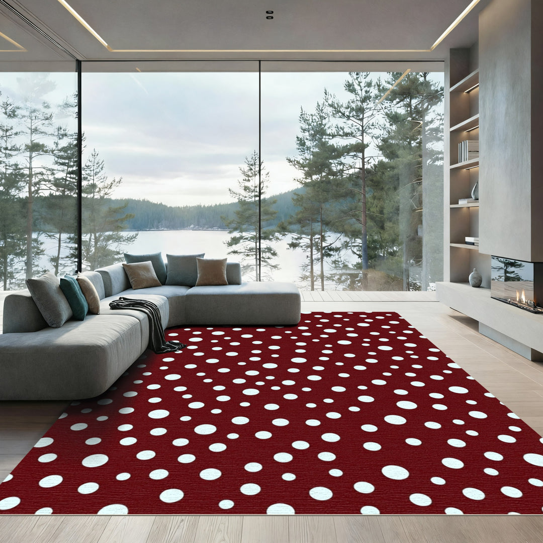 Crimson White Polka Dot Confetti Rug