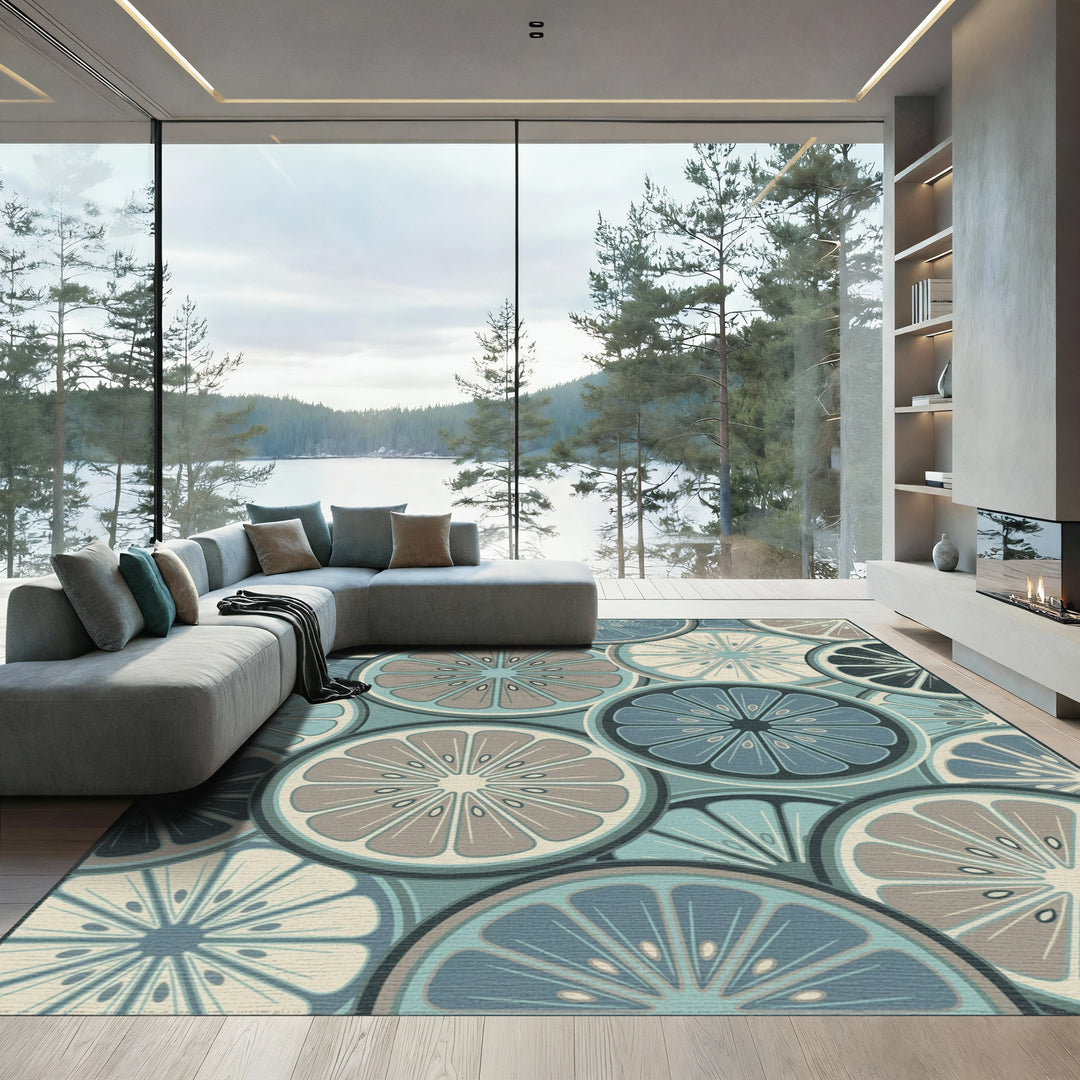 Cool Blue Citrus Slice Medley Rug