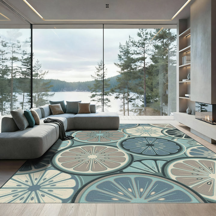 Cool Blue Citrus Slice Medley Rug