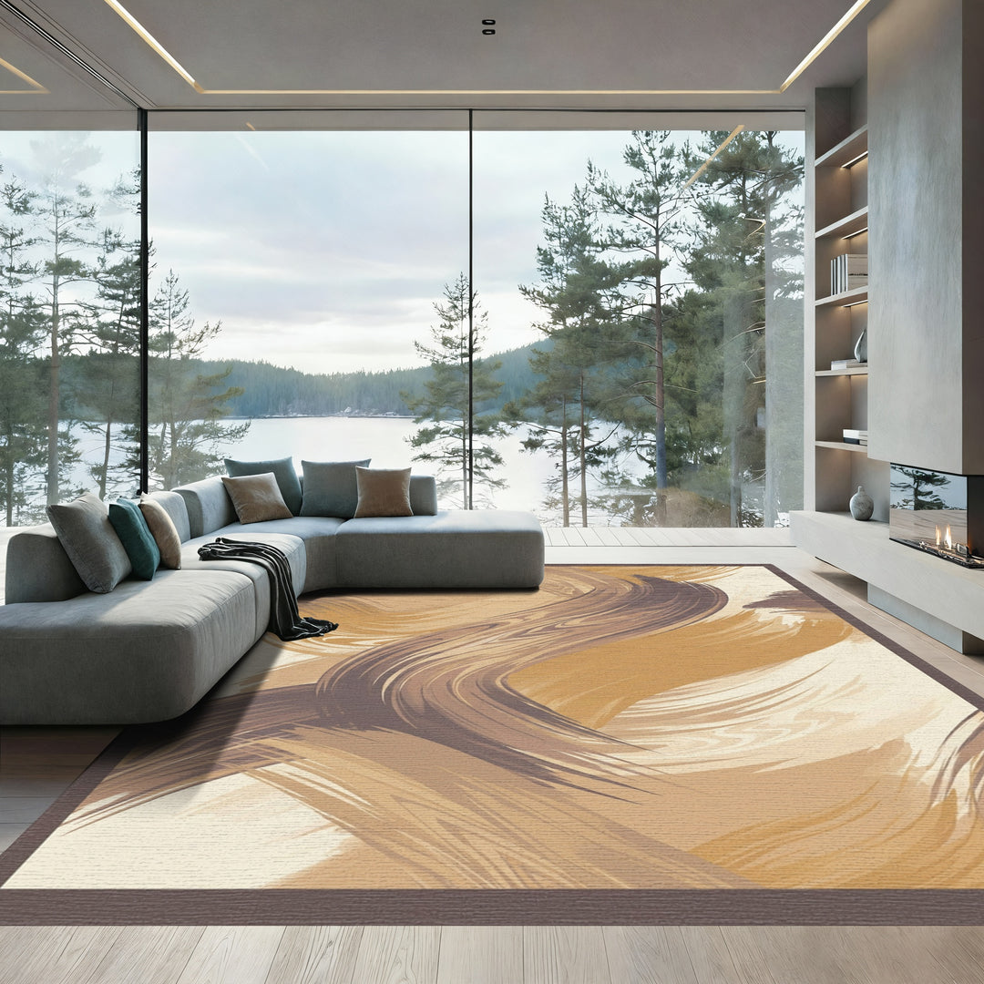 Earthy Swirl Abstract Brushstrokes Rug