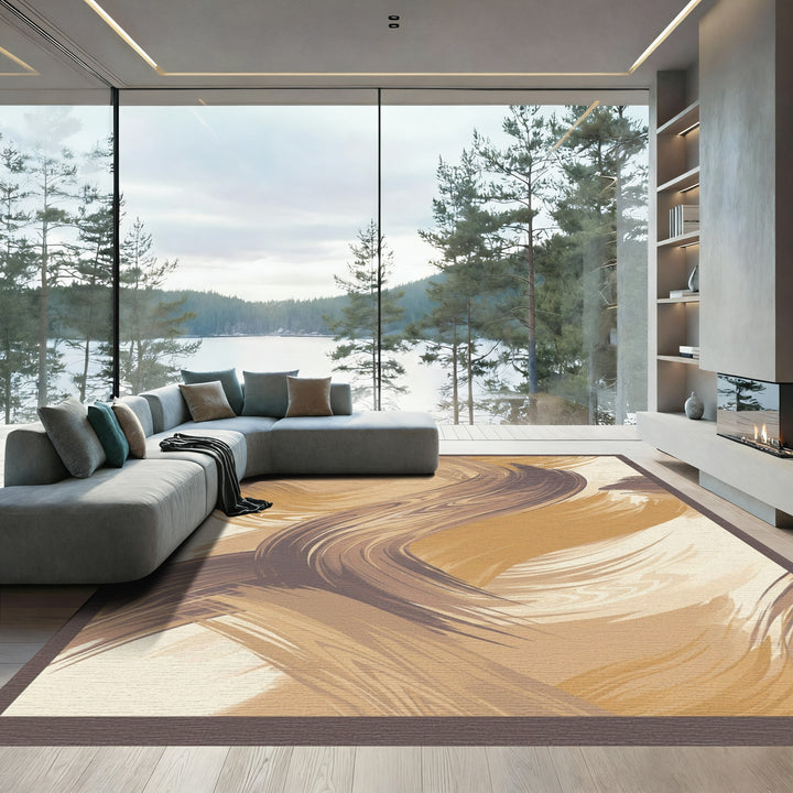 Earthy Swirl Abstract Brushstrokes Rug