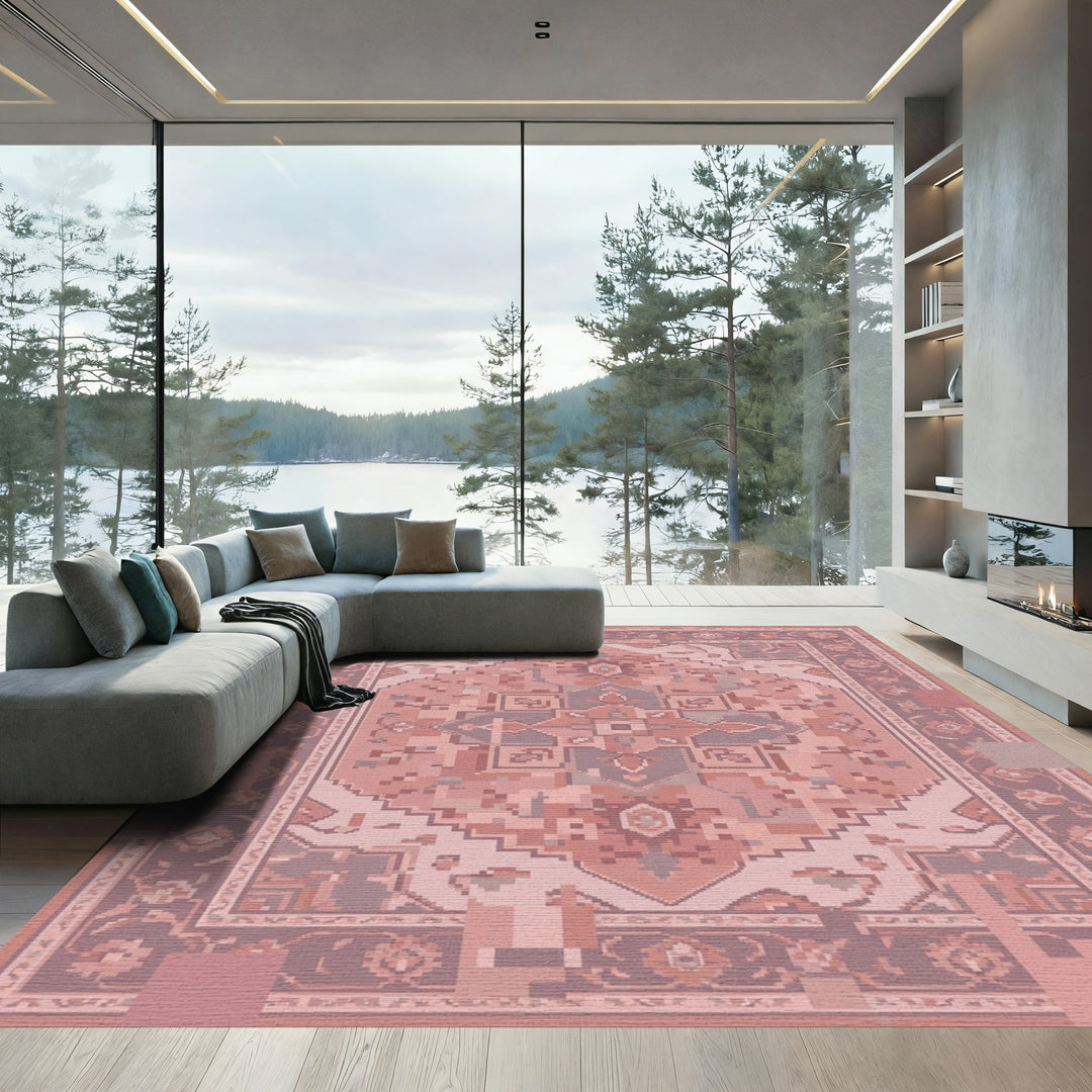 Dusty Rose Floral Medallion Rug