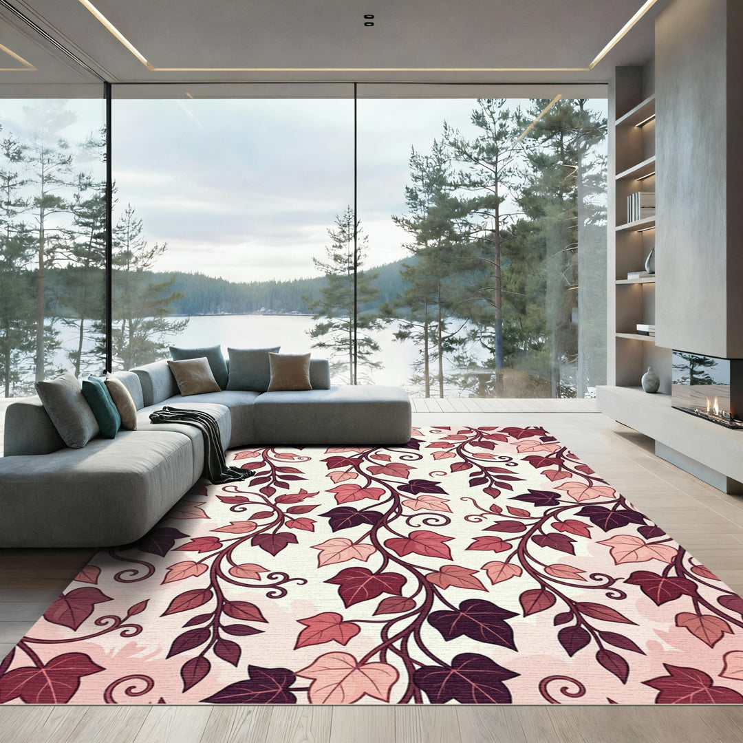 Mauve Grapevine Swirl Leaf Pattern Rug