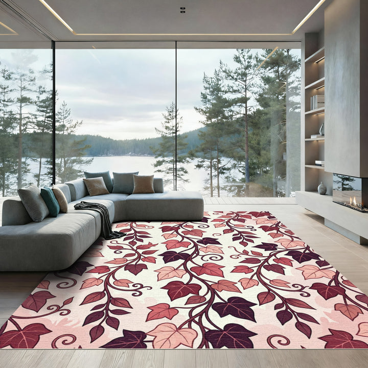 Mauve Grapevine Swirl Leaf Pattern Rug