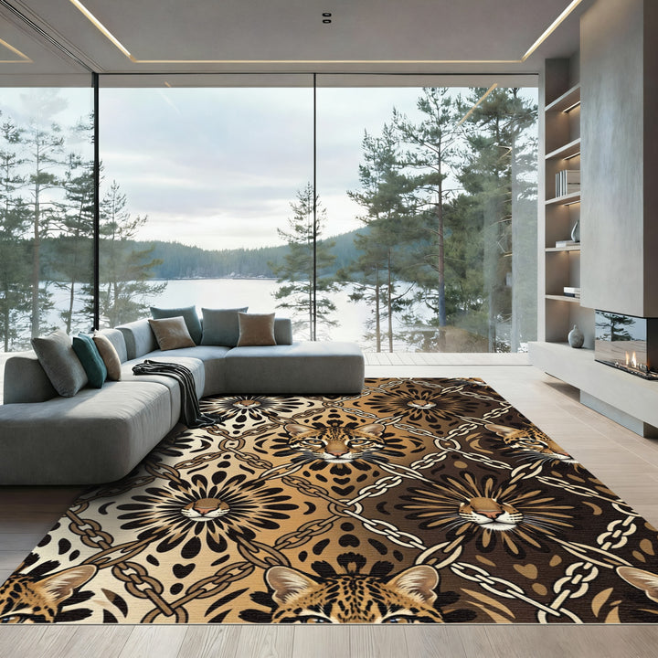 Ocelot Chain Link Brown Medallion Rug