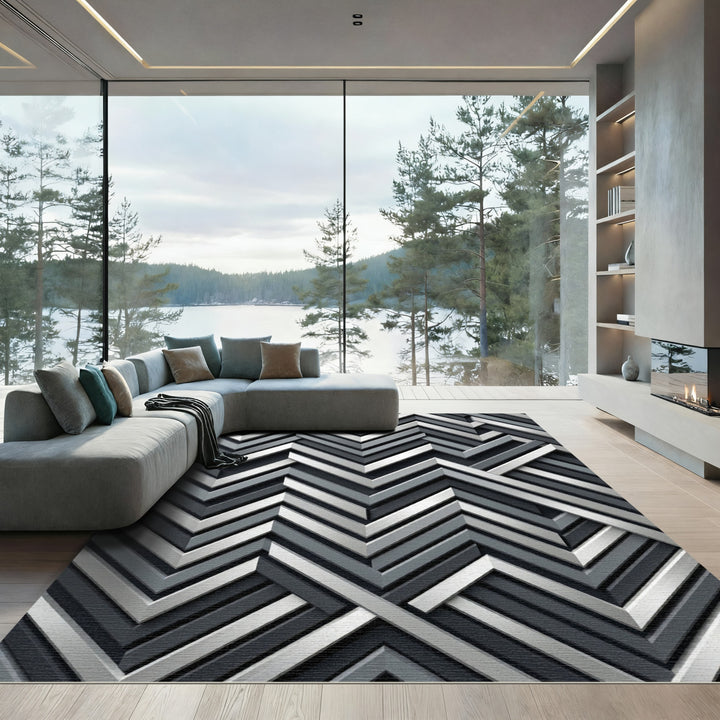 Chevron Ash Geometric Modern Rug