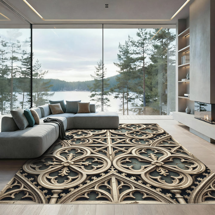 Gothic Quatrefoil Stone Architectural Rug