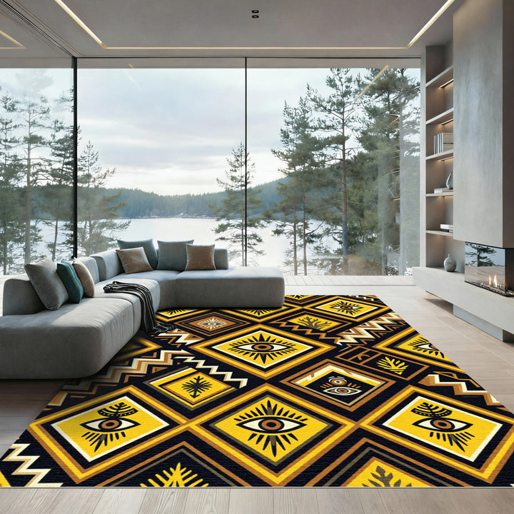 Mystic Yellow Eye Geometric Diamond Rug