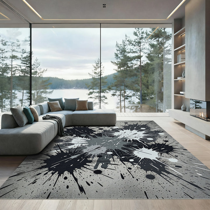 Monochromatic Splatter Abstract Area Rug