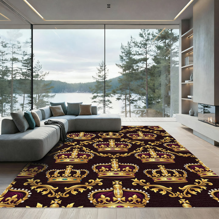Regal Gold Crown Burgundy Garland Rug