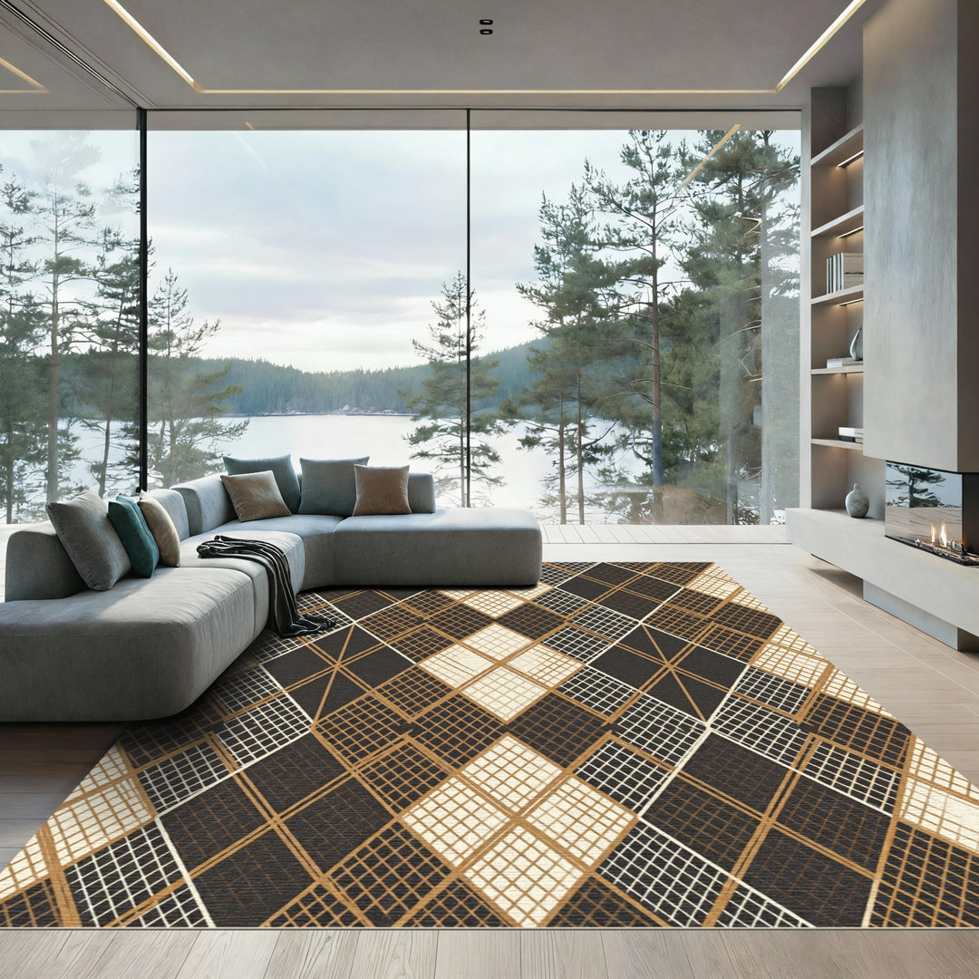Brown Cream Diamond Net Rug