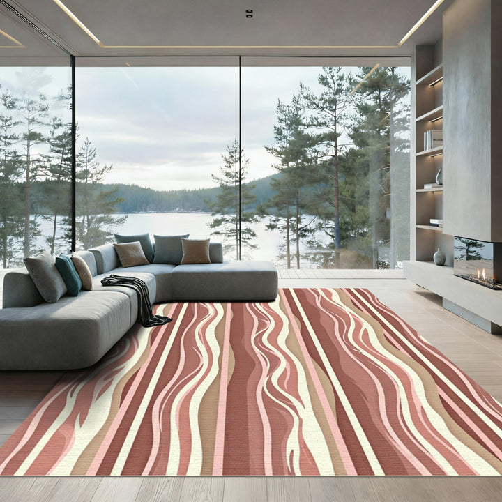Cream and Brown Swirl Stripes Rug