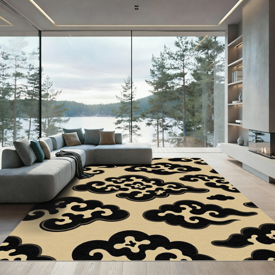Black Cloud Scroll Seamless Repeat Rug