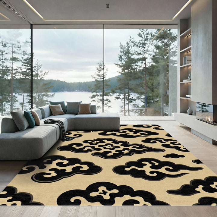 Black Cloud Scroll Seamless Repeat Rug
