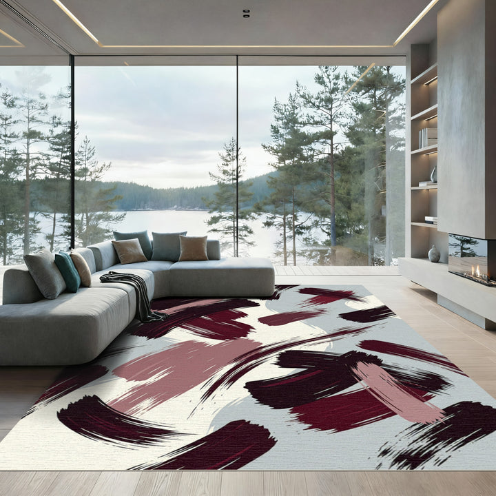 Bold Brushstroke Abstract Maroon Rug