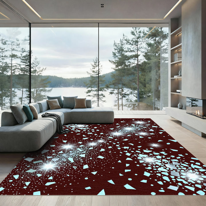 Deep Crimson Celestial Starburst Rug