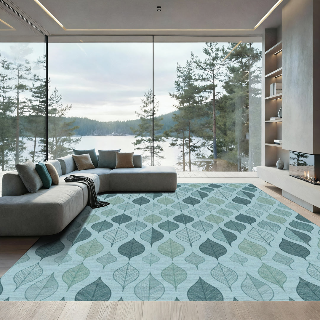 Cool Blue Leaf Lattice Texture Rug