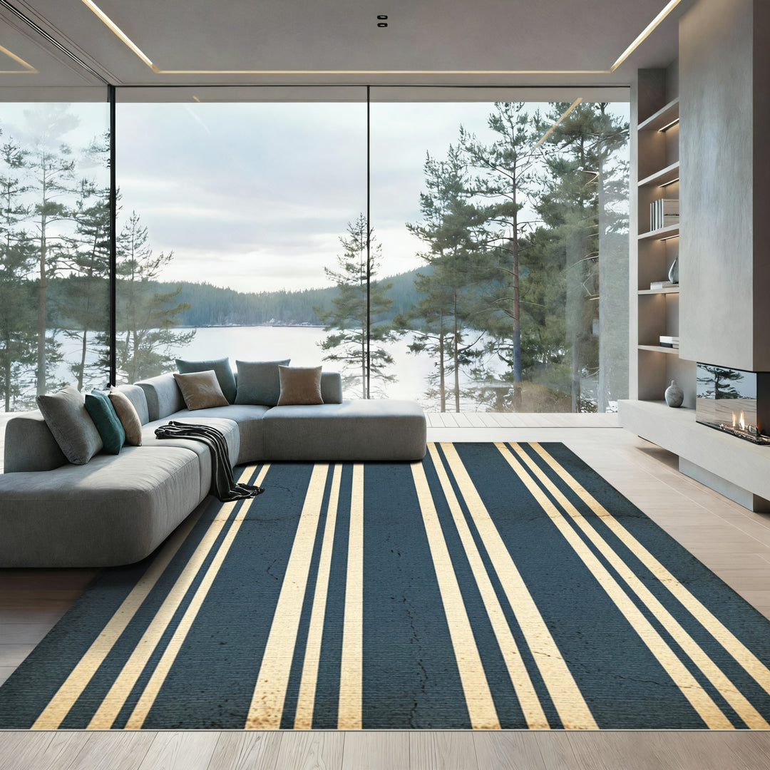 Vintage Blue Cream Vertical Stripe Rug
