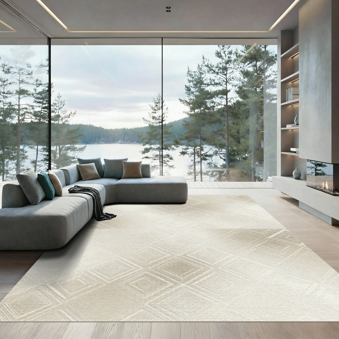 Diamond White Shimmering Geometric Rug