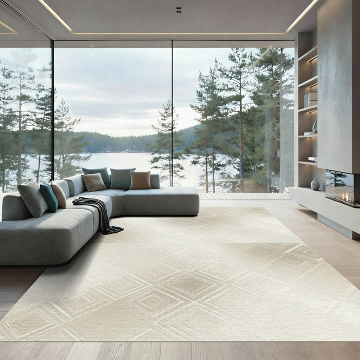 Diamond White Shimmering Geometric Rug