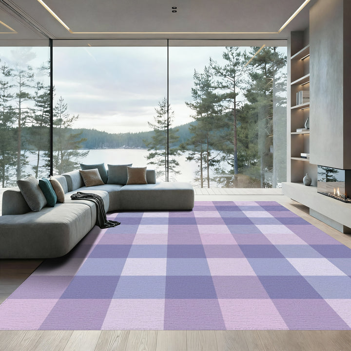 Soft Lavender Gingham Check Rug