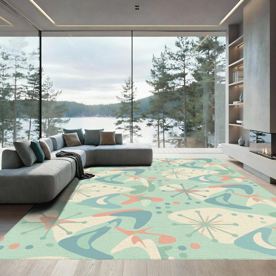 Mint Green Retro Starburst Boomerang Rug