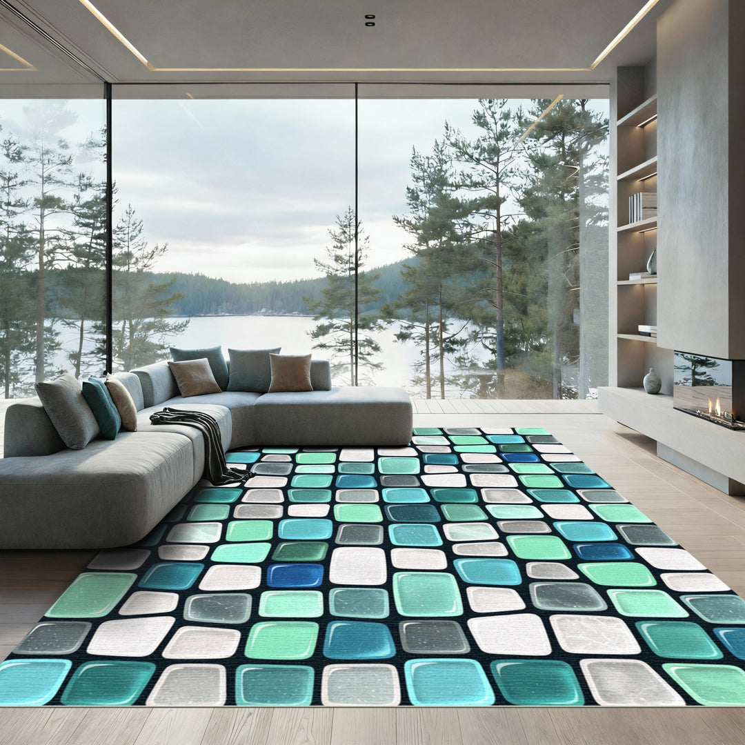 Aqua Teal Stone Mosaic Rug