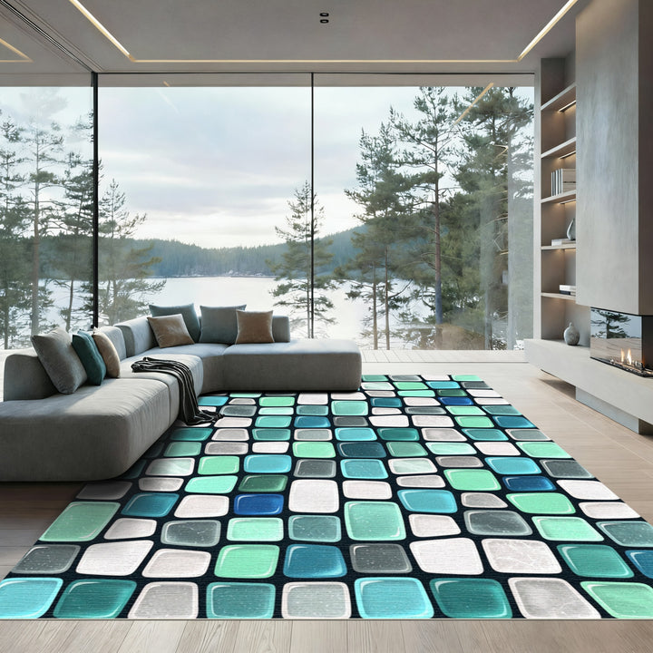 Aqua Teal Stone Mosaic Rug