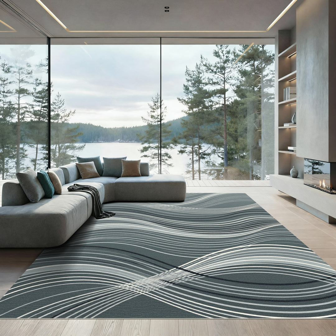 Monochromatic Wavy Stripe Composition Rug