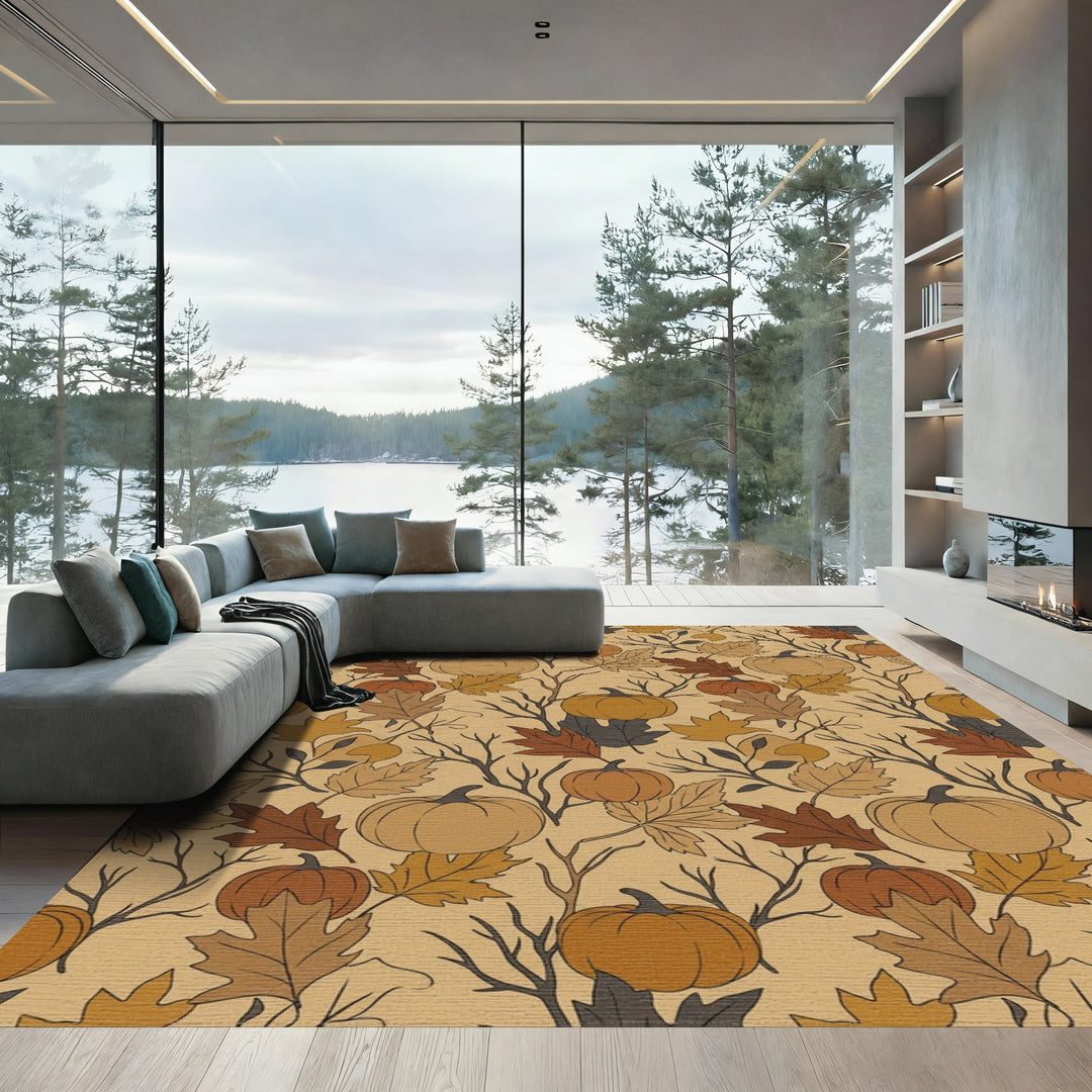 Autumn Pumpkin Leaf Garland Rug