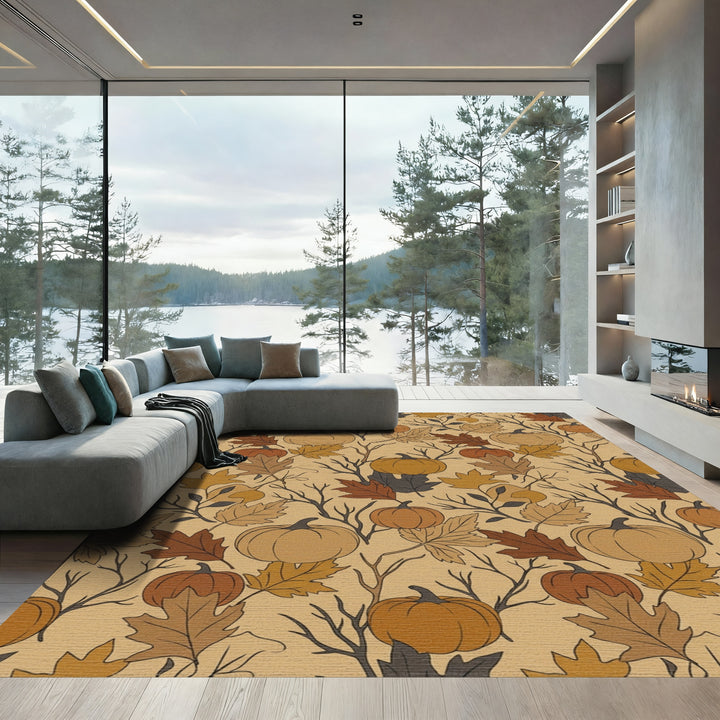 Autumn Pumpkin Leaf Garland Rug
