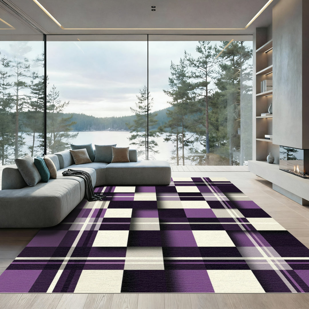 Purple Plum Plaid Squares Rug