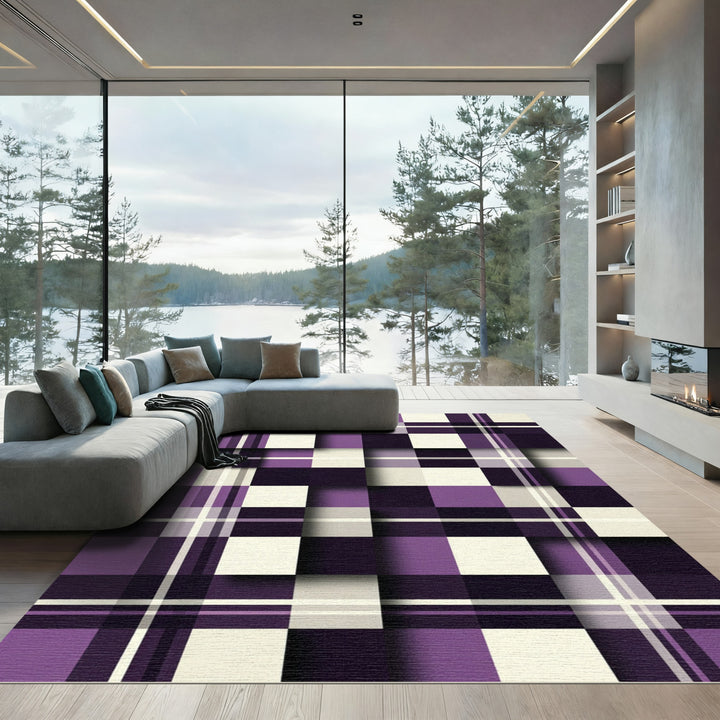Purple Plum Plaid Squares Rug