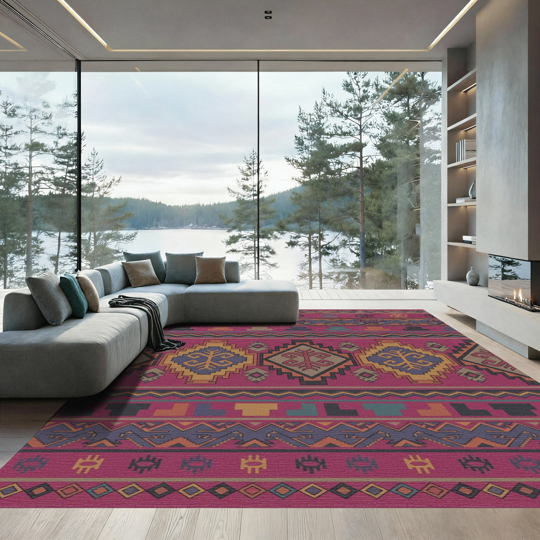 Crimson Geometric Tribal Medallion Rug
