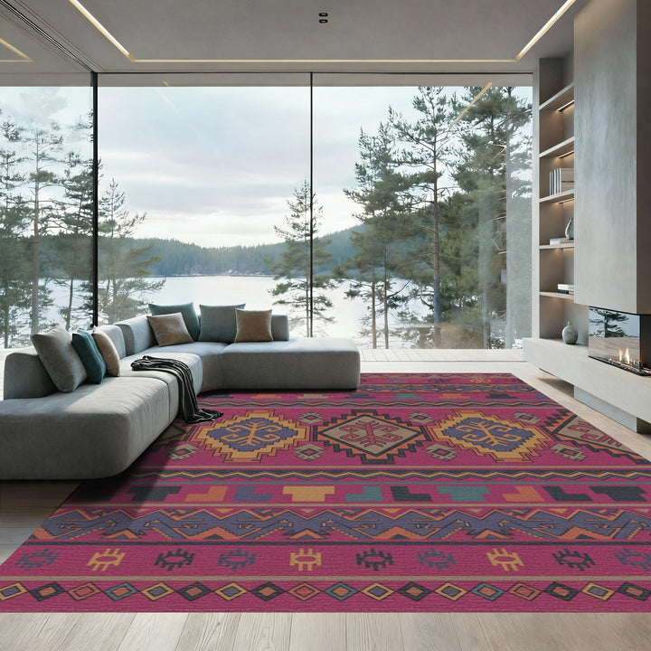 Crimson Geometric Tribal Medallion Rug