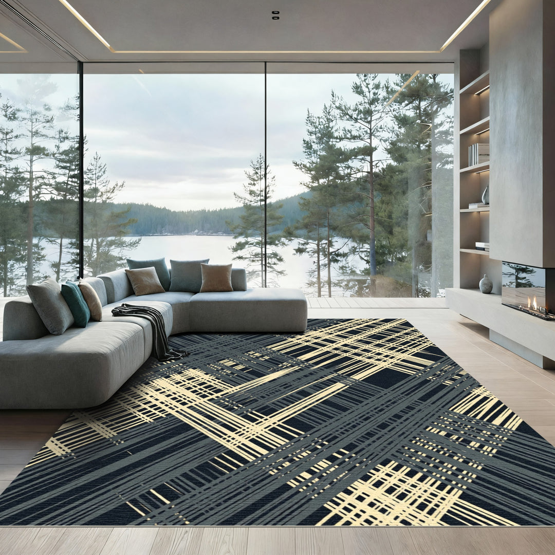 Tangled Cream Grey Abstract Lines Rug