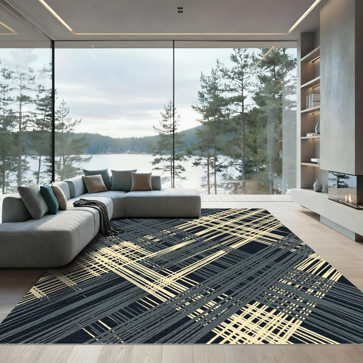 Tangled Cream Grey Abstract Lines Rug