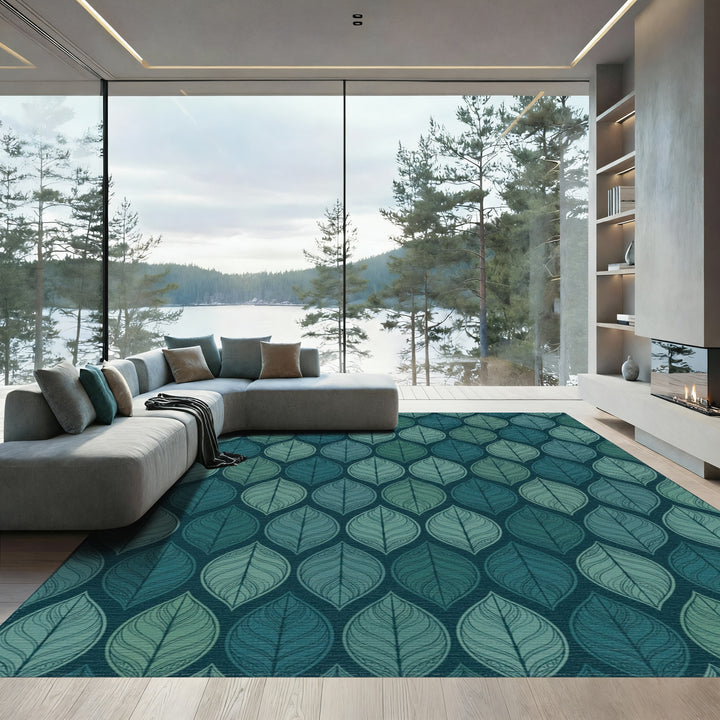 Deep Teal Leafy Gradient Repeat Rug