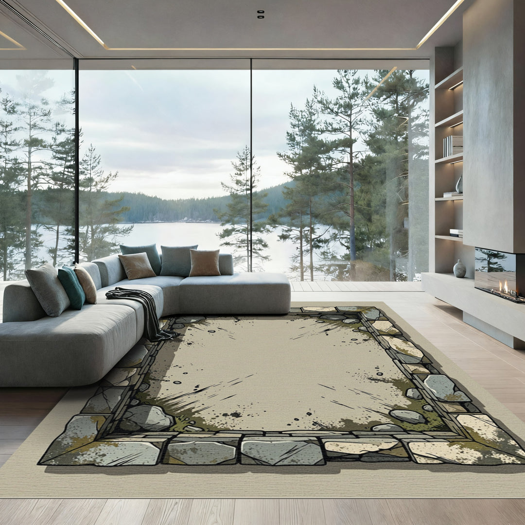 Ancient Stone Castle Border Rug